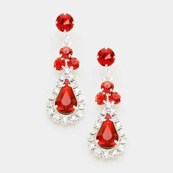 5/$25 Red Crystals & Silver Pave Trim Earrings - Picture 2 of 7